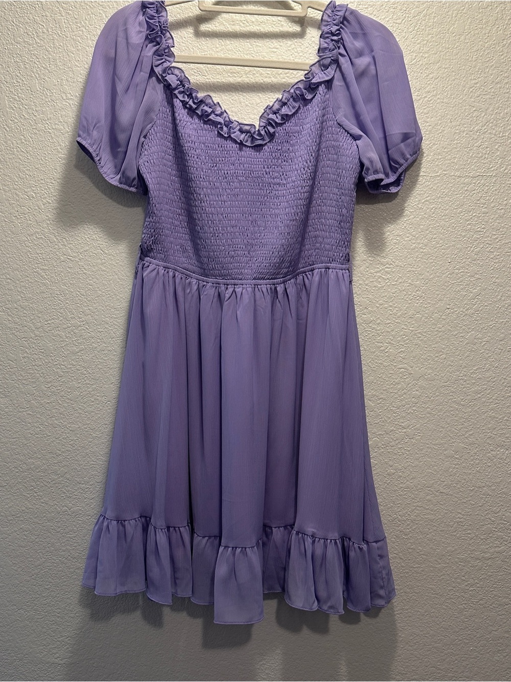 PURPLE PUFF SLEEVE RUFFLE MINI DRESS